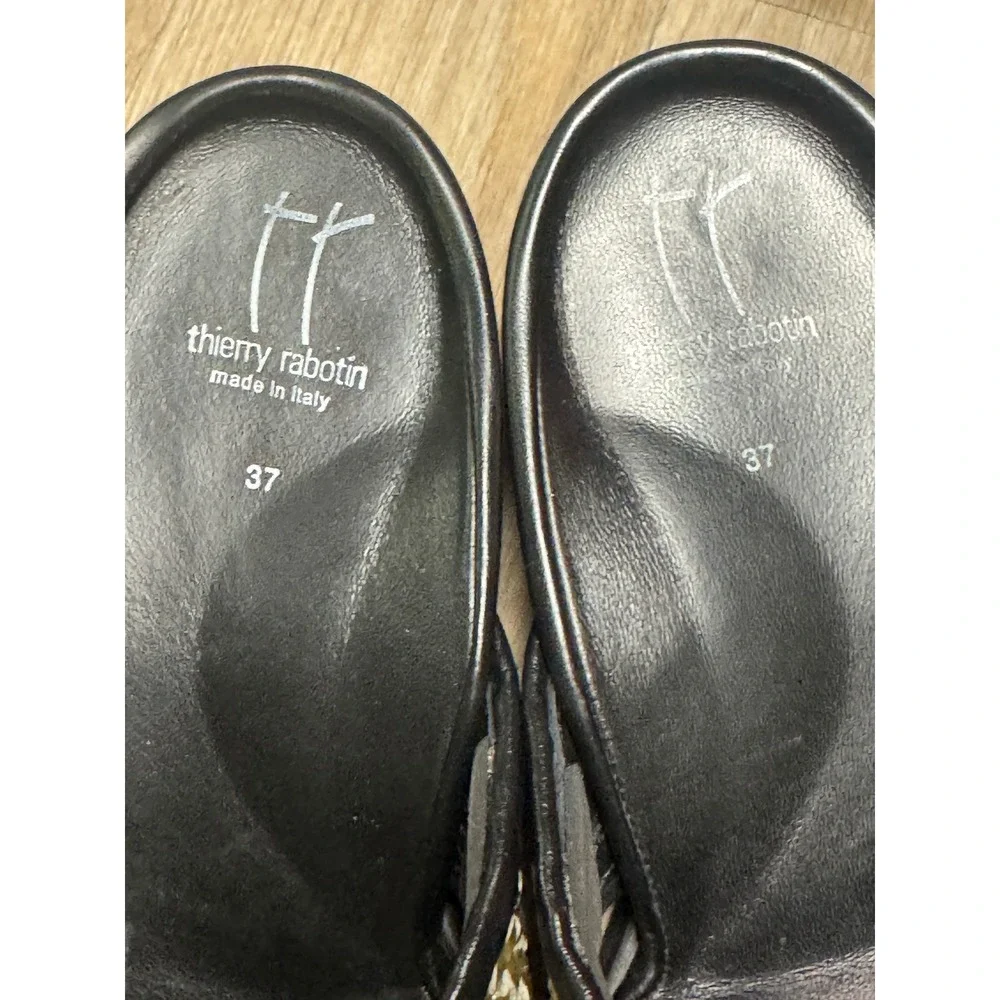 Thierry Rabotin Womens Black Woven Gold Leather Wedge Thong Sandals Italy 37 - Picture 4 of 9